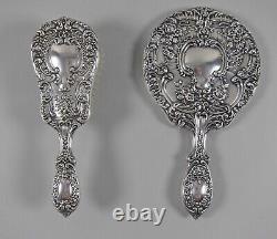 Antique Gorham VICTORIAN #23 Sterling Silver Hollow Handle Brush and Mirror Set