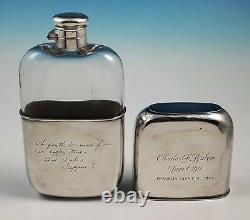 Antique James Dixon & Sons English Sterling Silver Large Travel Hip Flask Cups