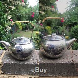 Antique Japanese Sterling Solid Silver Teapot Tea Pot Bamboo Cover Handle Signed