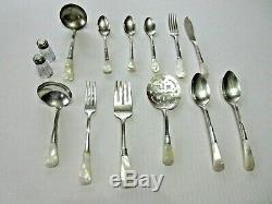 Antique MOTHER OF PEARL SILVERWARE Sterling Silver SET OF 12 PIECES PLUS SHAKERS