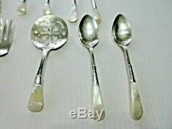Antique MOTHER OF PEARL SILVERWARE Sterling Silver SET OF 12 PIECES PLUS SHAKERS