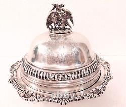 Antique Masonic Sterling Silver 70 Oz Eage Fighting Dragon Meat Cover Dome Plate