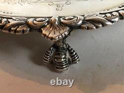 Antique Pair English Sterling Silver Salver Trays 9 Inches 640 Grams Goldsmiths