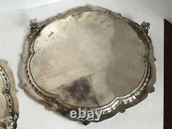 Antique Pair English Sterling Silver Salver Trays 9 Inches 640 Grams Goldsmiths