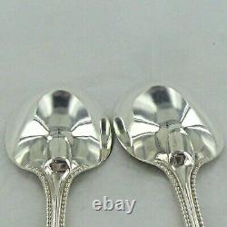 Antique Par Of Isterling Silver Old English Bead Dessert Spoons London 1899