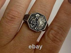 Antique Rare Memento Mori Skulls Solid Silver Black Enamel Victorian Men`s Ring