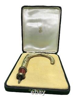 Antique Russian Fabergé Enamel Solid Silver Diamonds Walking Stick Handle & Box