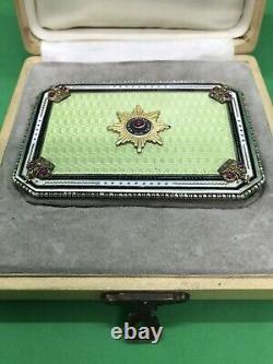 Antique Russian Faberge Guilloche Enamel Solid Silver Diamonds Rub Snuff Box