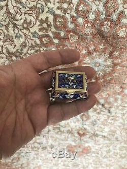 Antique Russian Gold Gilt Cloisonné Enamel Solid Silver Pill Box Or Snuff Case