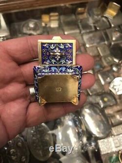 Antique Russian Gold Gilt Cloisonné Enamel Solid Silver Pill Box Or Snuff Case
