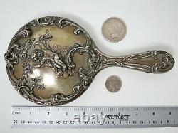 Antique STERLING Art Nouveau hand mirror silver 925/1000 Victorian Cherub ornate