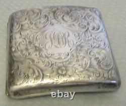 Antique STERLING SILVER CIGARETTE CASE curved pocket chased etched mono 99g