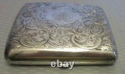 Antique STERLING SILVER CIGARETTE CASE curved pocket chased etched mono 99g