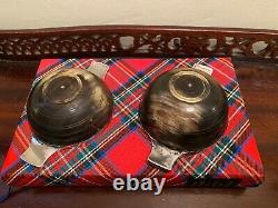 Antique Scottish Silver & Horn Quaich Pair