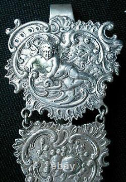 Antique Silver Angel Fruit Very Embossed 3 Panels Chatelaine -4,92