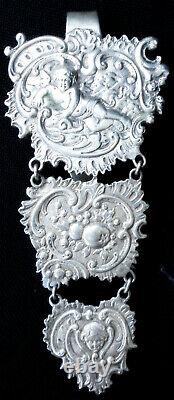 Antique Silver Angel Fruit Very Embossed 3 Panels Chatelaine -4,92