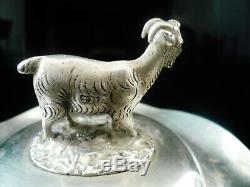 Antique Silver Butter Dish Lid with Goat, Birmingham 1851
