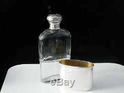 Antique Silver Cut Glass Hip Flask, Chester 1901, Charles James Fox