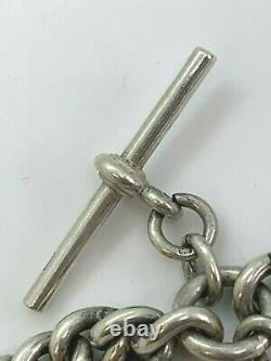 Antique Silver double Heavy Albert chain with silver Fob with 9ct Gold Shield