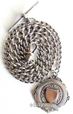 Antique Solid Silver Albert Pocket Watch Chain & Fob Medal Vintage Old