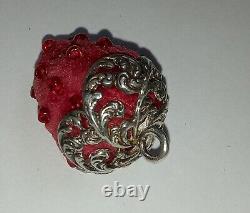 Antique Solid Silver Chatelaine Strawberry Pin Cushion Birmingham Hallmarks