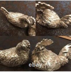 Antique Solid Silver French German Novelty Salt Pepper Chicken Rooster Figure
