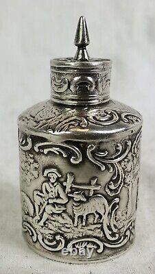 Antique Solid Silver Miniature Tea Caddy, Repousse, Dutch / English, Victorian