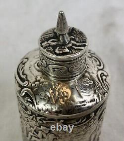 Antique Solid Silver Miniature Tea Caddy, Repousse, Dutch / English, Victorian