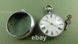 Antique Solid Silver Pair Case Verge Fusee Fob Pocket Watch Bond Okehampton +Key