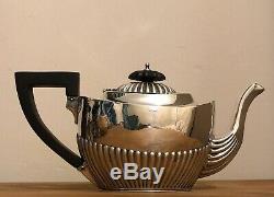 Antique Solid Silver Teapot Set x 3 Pieces Beatiful Fluted Design, England 1871