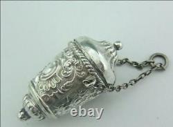 Antique Solid Silver Thimble Holder Case For Chatelaine