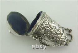 Antique Solid Silver Thimble Holder Case For Chatelaine