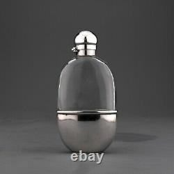 Antique Solid Sterling Silver Glass Hip Spirit Flask. George Brace. London 1881