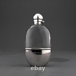 Antique Solid Sterling Silver Glass Hip Spirit Flask. George Brace. London 1881