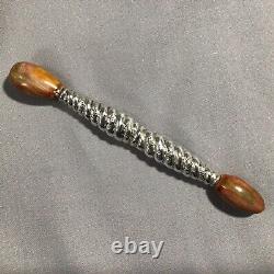 Antique Solid Sterling Silver Glove Repair Seamstress Tool With Bakelite Finials