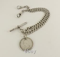 Antique Sterling Silver Albert Watch Chain Victorian 1885 31 grams 12.75'