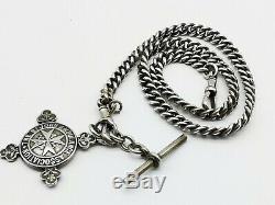 Antique Sterling Silver Double Albert Watch Chain & Large Fob Medal C. 1919