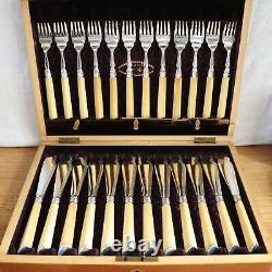 Antique Sterling Silver Mounted Fish Cutlery for 12 Joseph Rodgers & Sons