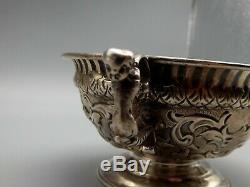 Antique Sterling Silver Repousse Two Handle Love Cup Presentation Trophy Bowl