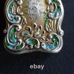 Antique Sterling Silver Vesta Gilt Enamel Blue Chatelaine Match Case Holder