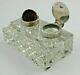 Antique Sterling Solid Silver & Cut Glass Inkwell With Pen Wipe (2074/9/xqvnn)