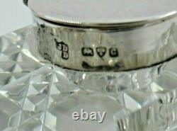 Antique Sterling Solid Silver & Cut Glass Inkwell with Pen Wipe (2074/9/XQVNN)