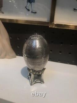 Antique Style Russian Style Solid Silver Egg & Stand With One Ruby London 1962