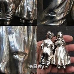 Antique Style Solid Silver Salt & Pepper Form Of Dutch German Girl & Boy Figure