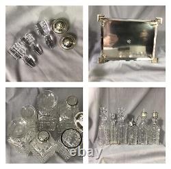 Antique Victorian 1892 Solid Sterling Silver & Cut Glass Six Bottle Cruet Set