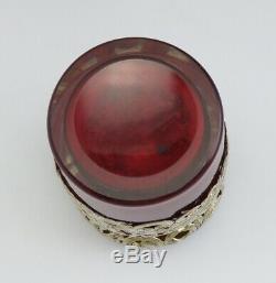 Antique Victorian 1893 Sterling Silver Ruby Red Glass Perfume/Cologne Bottle