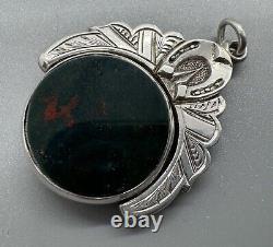 Antique Victorian 1899 Silver Agate Swivel Fob Horseshoe Equestrian Pendant 1.5