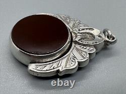 Antique Victorian 1899 Silver Agate Swivel Fob Horseshoe Equestrian Pendant 1.5