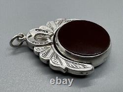 Antique Victorian 1899 Silver Agate Swivel Fob Horseshoe Equestrian Pendant 1.5