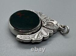 Antique Victorian 1899 Silver Agate Swivel Fob Horseshoe Equestrian Pendant 1.5